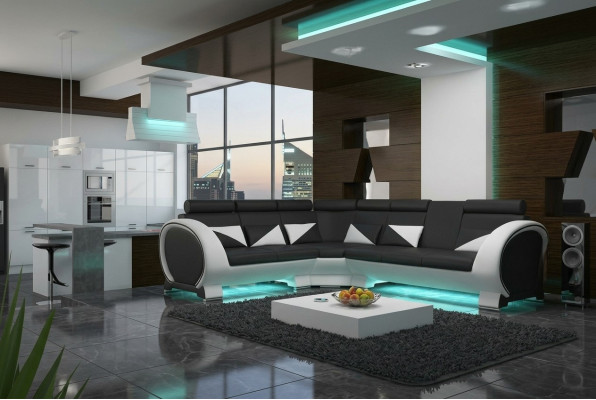 ECKSOFA LEDERSOFA LEDERGARNITUR ECKCOUCH DESIGN SOFA mit USB LEDER COUCH