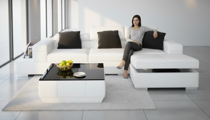 Ledersofa Sofa mit USB Wohnlandschaft Ecksofa Eck Garnitur Design Modern K5006D