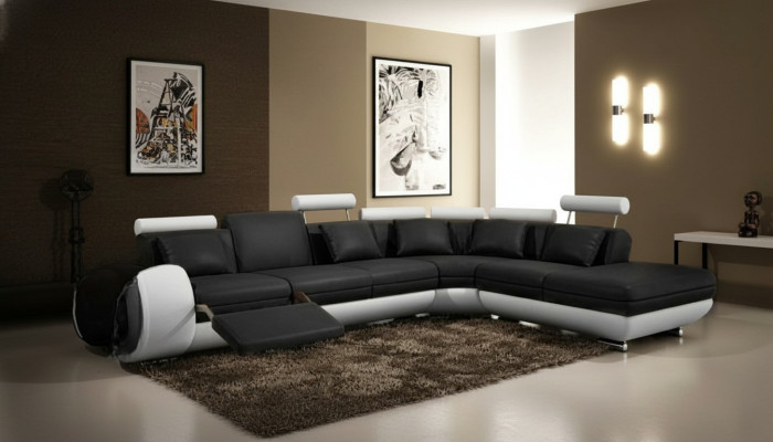 LEDERSOFA LEDERCOUCH mit USB GARNITUR SOFA WOHNLANDSCHAFT SCHWARZ/WEIß Couch Neu