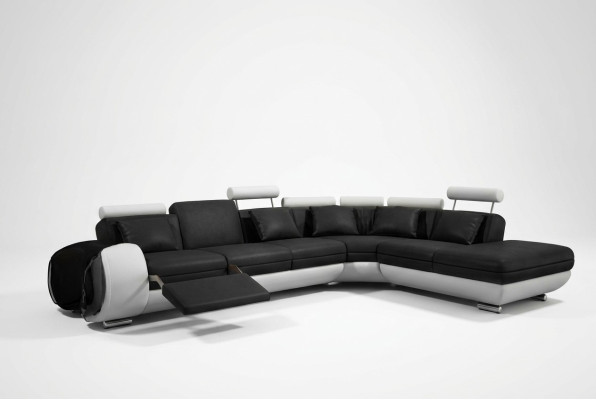 LEDERSOFA LEDERCOUCH mit USB GARNITUR SOFA WOHNLANDSCHAFT SCHWARZ/WEIß Couch Neu