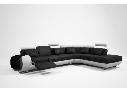 LEDERSOFA LEDERCOUCH mit USB GARNITUR SOFA WOHNLANDSCHAFT SCHWARZ/WEIß Couch Neu