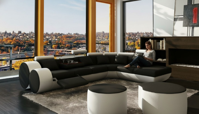 Ledersifa Sofa Ledercouch USB Garnitur XXL Wohnlandschaft Ecksofa Maßfertigung