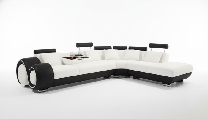 LEDERSOFA LEDERCOUCH USB GARNITUR SOFA WOHNLANDSCHAFT SCHWARZ/WEIß Maßfertigung
