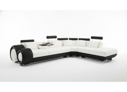 LEDERSOFA LEDERCOUCH USB GARNITUR SOFA WOHNLANDSCHAFT SCHWARZ/WEIß Maßfertigung