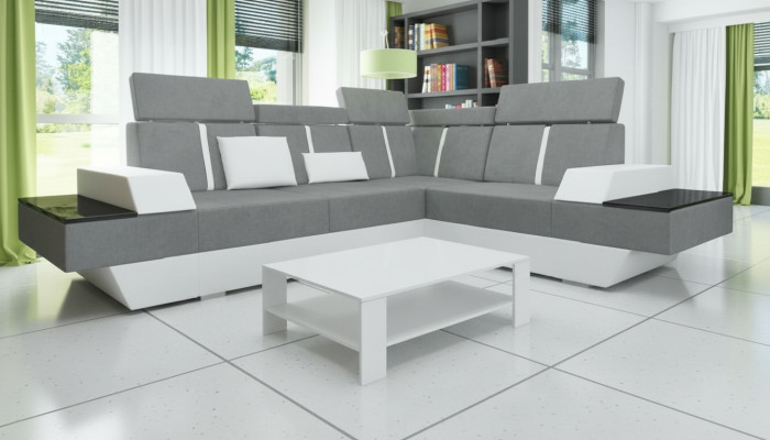 Designer Ecksofa Wohnlandschaft Sofa mit USB Couch Stoff Textil Leder Patentiert
