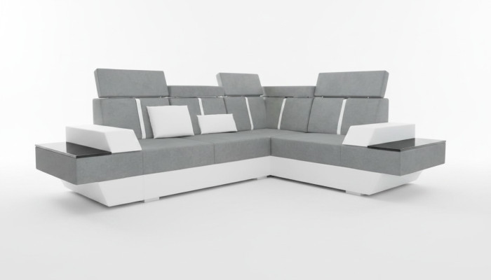 Designer Ecksofa Wohnlandschaft Sofa mit USB Couch Stoff Textil Leder Patentiert