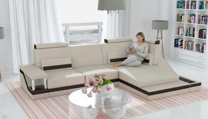 Ecksofa Wohnlandschaft Sofa USB Eck Garnitur Leder Textil Stoff Maßanfertigung