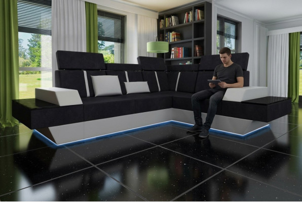 Design Wohnlandschaft Sofa Ecksofa USB Stoff Textil Leder Maßanfertigung Ecksofa