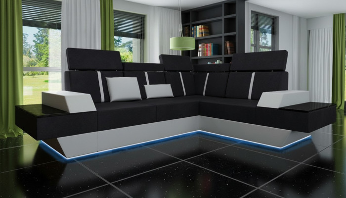 Design Wohnlandschaft Sofa Ecksofa USB Stoff Textil Leder Maßanfertigung Ecksofa