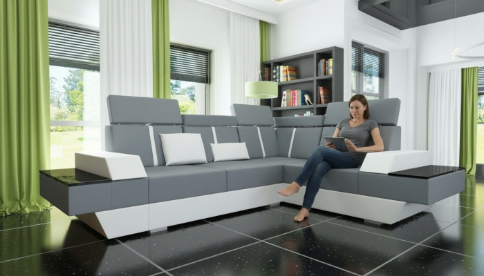 Design Ledersofa USB Wohnlandschaft Polster Sofa Ecksofa Eckcouch Maßanfertigung
