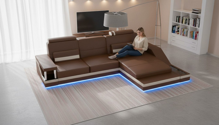 Ecksofa Wohnlandschaft Sofa +USB Eck Garnitur Leder Textil Stoff Maßanfertigung