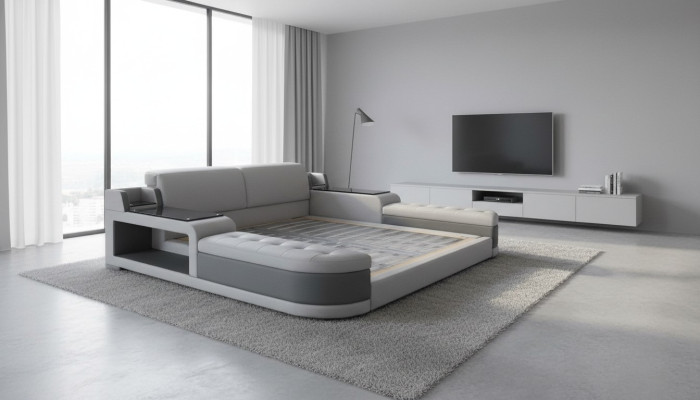 Design de Luxe Bett + USB Polsterung Hotel Moderne Betten Leder 140/160/180/200