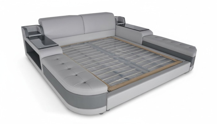 Design de Luxe Bett + USB Polsterung Hotel Moderne Betten Leder 140/160/180/200