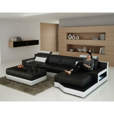 LEDERSOFA ECKSOFA mit USB SOFA COUCH GARNITUR WOHNLANDSCHAFT BETTFUNKTION NEU