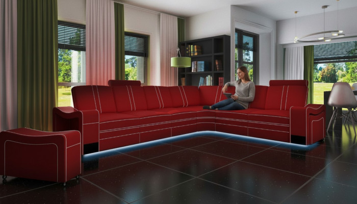 LEDERSOFA XXL WOHNLANDSCHAFT GARNITUR LEDER ECKCOUCH GARNITUR mit USB POLSTER