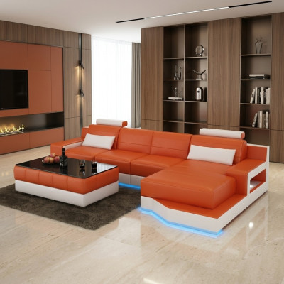Ledersofa Sofa USB Wohnlandschaf Bettfunktion Neu Echsofa Neu Massanfertigung