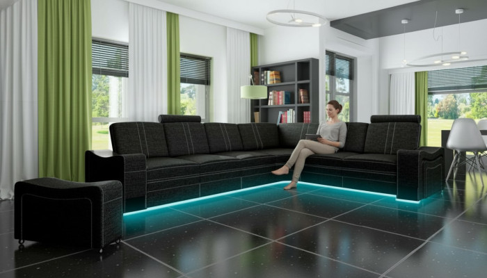 Stoffcouch Sofa Eck Wohnlandschaft Textil Polster Eckcouch Massanfertigung USB