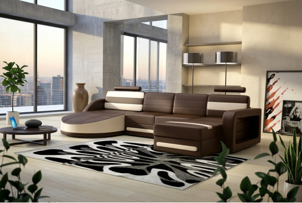 WOHNLANDSCHAFT LEDERSOFA XXL ECKSOFA + USB GARNITUR ECKCOUCH Massanfertigung