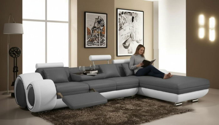 Ecksofa USB Wohnlandschaft Couch Ledersofa Sofa Garnitur Massanfertigung