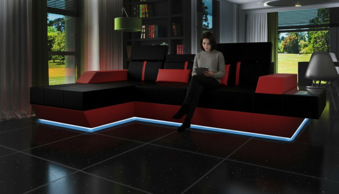Ledersofa Wohnlandschaft Couch Sofa Ecksofa USB Leder Polster Massanfertigung