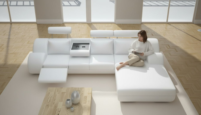 Designer Garnitur Wohnlandschaft Eckcouch Couch Sofa Polster Ledersofa mit USB
