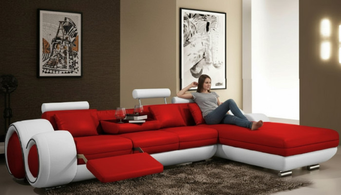Ecksofa USB Wohnlandschaft Ledersofa Sofa Massfertigung Polster Garnitur Couch