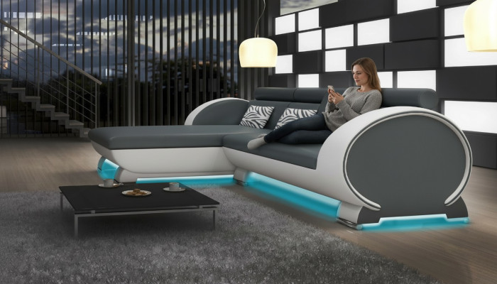 LEDERSOFA ECKSOFA SOFAGARNITUR DESIGNER COUCH BARFUNKTION SOFA mit USB POLSTER