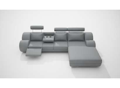 Designer Garnitur Wohnlandschaft Eckcouch Sofa USB Polster Ledersofa Sofas Grau