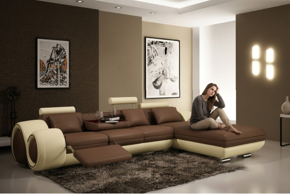 Patentiertes Design Ecksofa Sofa +USB,Polster Leder Ecke BERLIN Wohnlandschaft