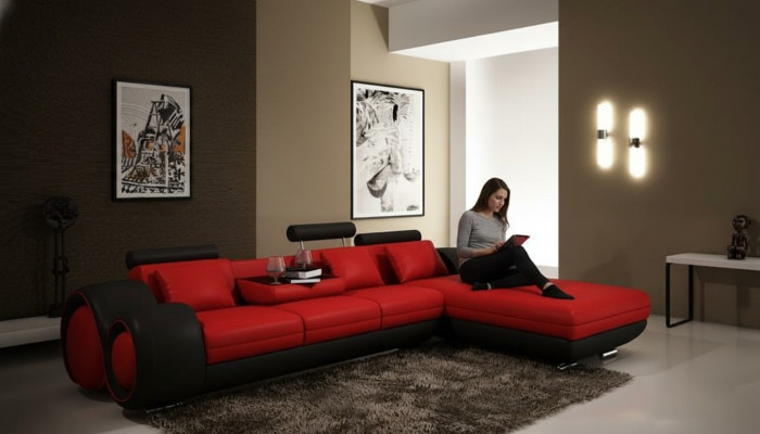 Patentiertes Design Ecksofa Sofa + USB,Polster Leder Ecke BERLIN Wohnlandschaft