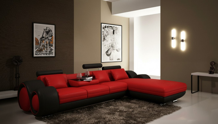 Patentiertes Design Ecksofa Sofa + USB,Polster Leder Ecke BERLIN Wohnlandschaft