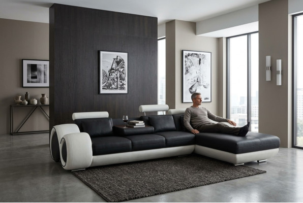 Patentiertes Design Ecksofa Sofa +USB,Polster Leder Ecke Wohnlandschaft BERLIN