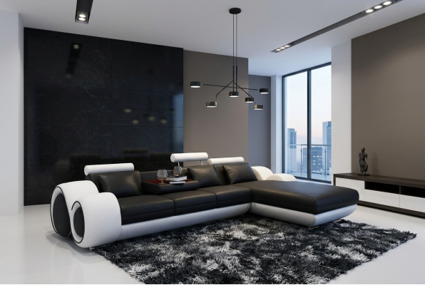 Patentiertes Design Ecksofa Sofa +USB,Polster Leder Ecke Wohnlandschaft BERLIN