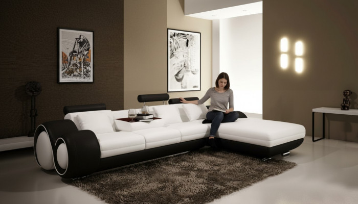 Patentiertes Design Ecksofa Sofa + USB Polster Leder Ecke Wohnlandschaft BERLIN