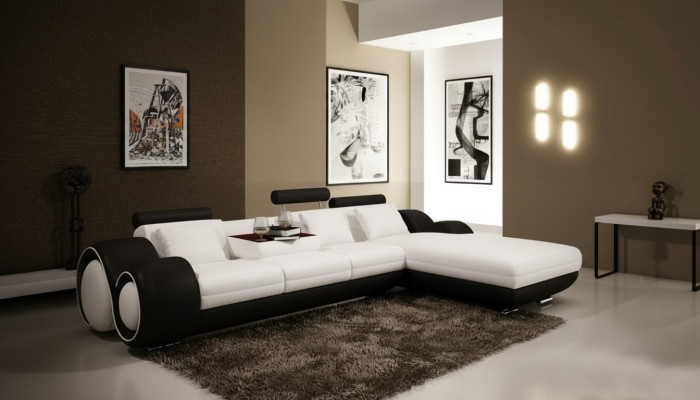 Patentiertes Design Ecksofa Sofa + USB Polster Leder Ecke Wohnlandschaft BERLIN