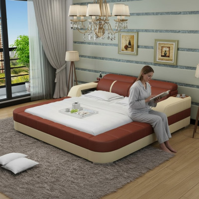 Luxus Lederbett USB Design Polsterbetten Doppel Modernes Ehe140/160/180 LB8823