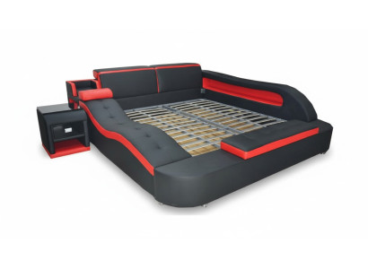 Doppel Luxus Leder Bett +USB Polster Betten Moderne Hotel Multifunktion