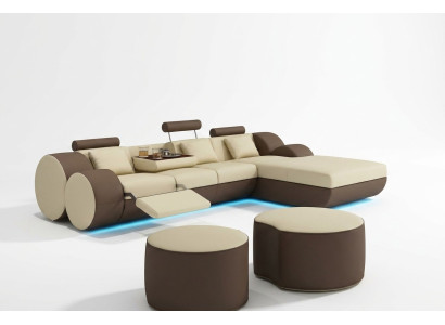 Designer Leder Ecksofa Wohnlandschaft Ledercouch+ USB Garnitur Eckcouch Madrid