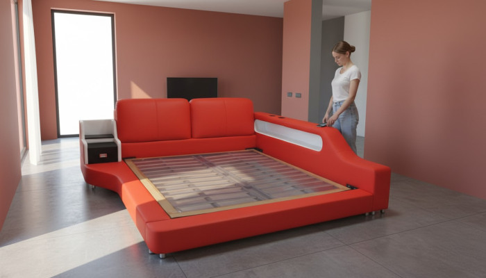 Doppel Luxus Design Leder Bett Polster Betten mit USB Hotel Multifunktion