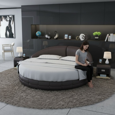 Design Rund Bett Polsterbett Luxusbett Doppelbett USB Betten Rundes