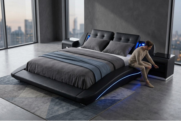 Luxus Leder Design Betten Doppel Bett mit USB Ehe Exclusiv 180x200 cm