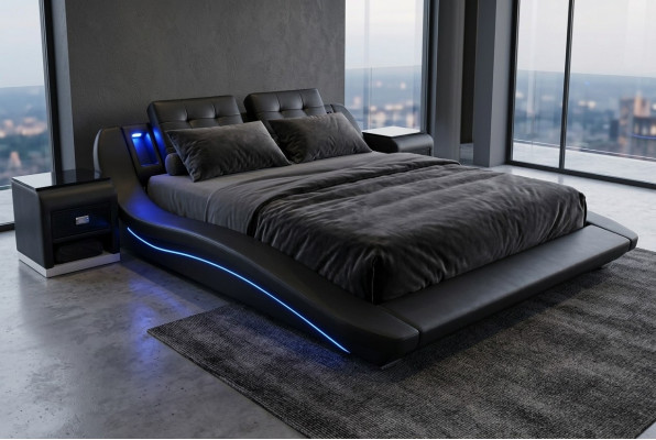 Luxus Leder Design Betten Doppel Bett mit USB Ehe Exclusiv 180x200 cm