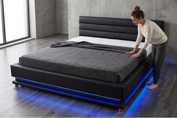 Luxus Leder Design Polster Betten Doppel mit USB 140/160/180/200 cm Bett