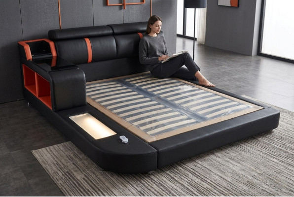 Design Luxus Bett Polster Ehe Hotel Betten mit USB Leder 140/160/180/200