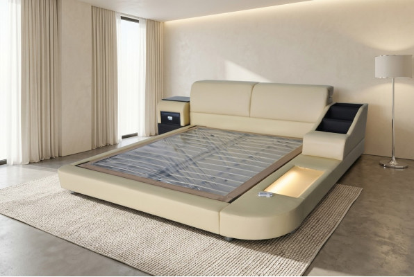 Exclusives Mehrzweck Doppel Betten Hotel Ehe Polster Leder Bett + USB Luxus Neu