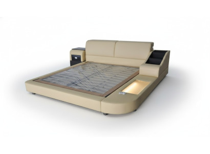 Exclusives Mehrzweck Doppel Betten Hotel Ehe Polster Leder Bett + USB Luxus Neu