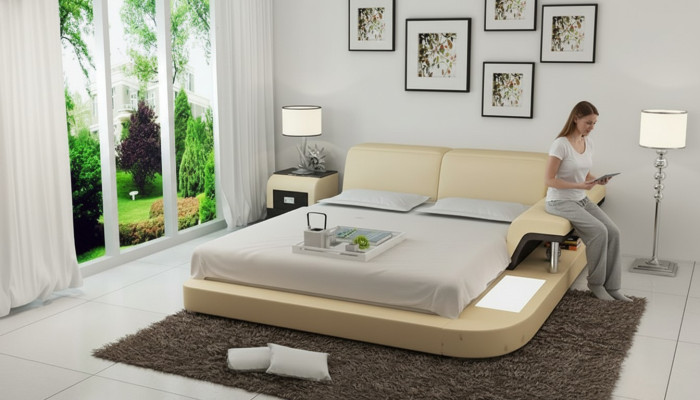 Design Bett XXL Big Betten Leder Hotel Polster 180x200 Multifunktion Regal USB