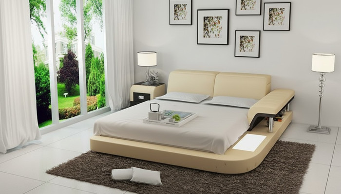 Design Bett XXL Big Betten Leder Hotel Polster 180x200 Multifunktion Regal USB