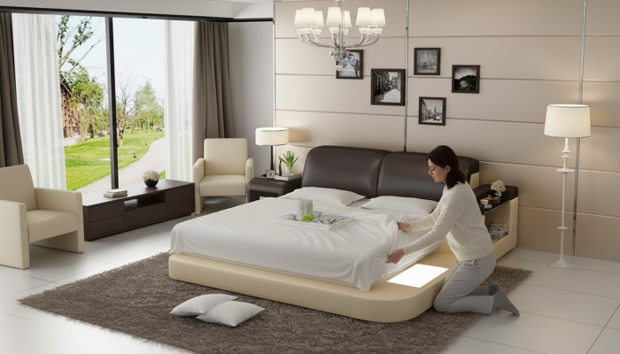 Design Bett XXL Big Betten Leder Polster Hotel 200x200cm Multifunktion Regal USB