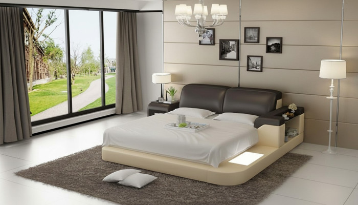 Design Bett XXL Big Betten Leder Polster Hotel 200x200cm Multifunktion Regal USB